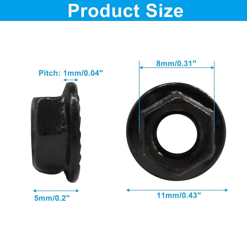 Dijedev M5/0.8mm Serrated Flange Hex Nuts, 50Pcs Hexagon Flange Nuts, 304 Stainless Steel 18-8, Full Thread, Hex Drive, Bright Finish(Black) - Image 2